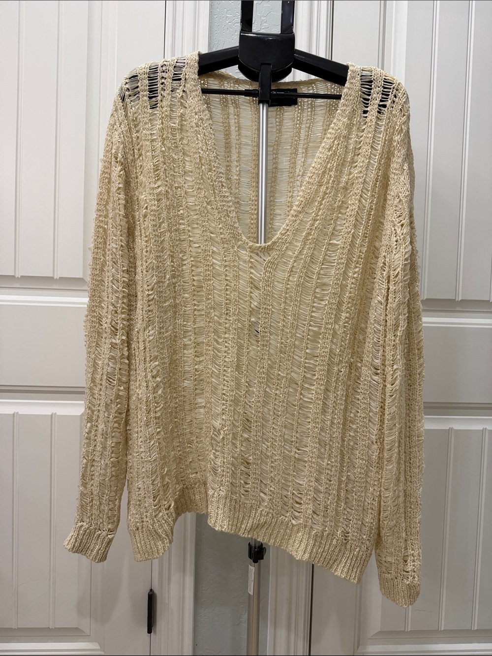 ASOS Cream Open-Knit V-Neck Sweater